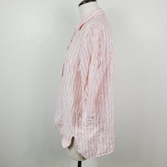 J. Jill Love Linen Striped Button-Front Tunic Top - Picture 3 of 6